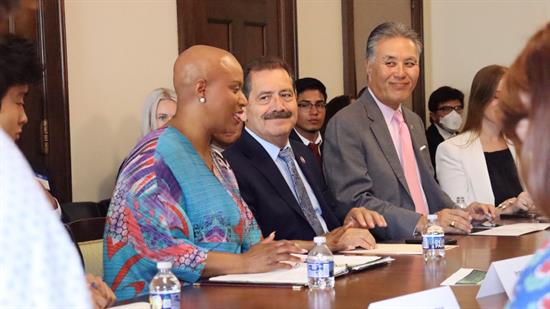 Members of Congress listen to speakers